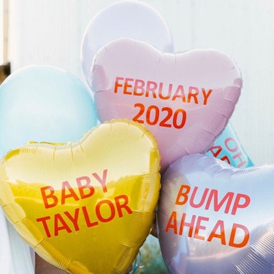 valentines day pregnancy announcement idea: candy heart pregnancy balloons