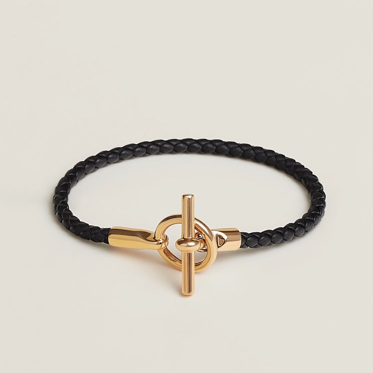 Hermès black braided leather bracelet