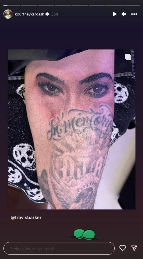 Kourtney Kardashian shares Travis Barker&rsquo;s tattoo Instagram post to her story on Jan. 21.