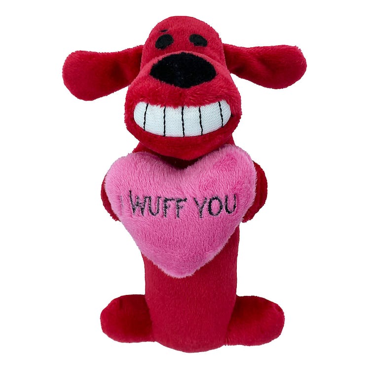 This Valentine's Day dog toy looks just like a red dog with a "wuff you" heart.