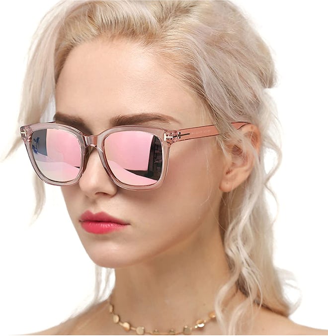 These stylish sunglasses for snow have square frames and a mirrored lens that's great for driving in...