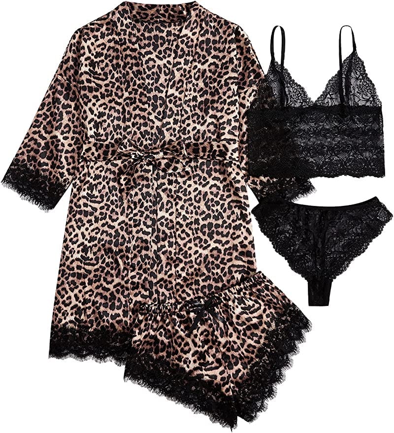 WDIRARA Women&rsquo;s Silk Satin Pajamas Set (4-Pieces)