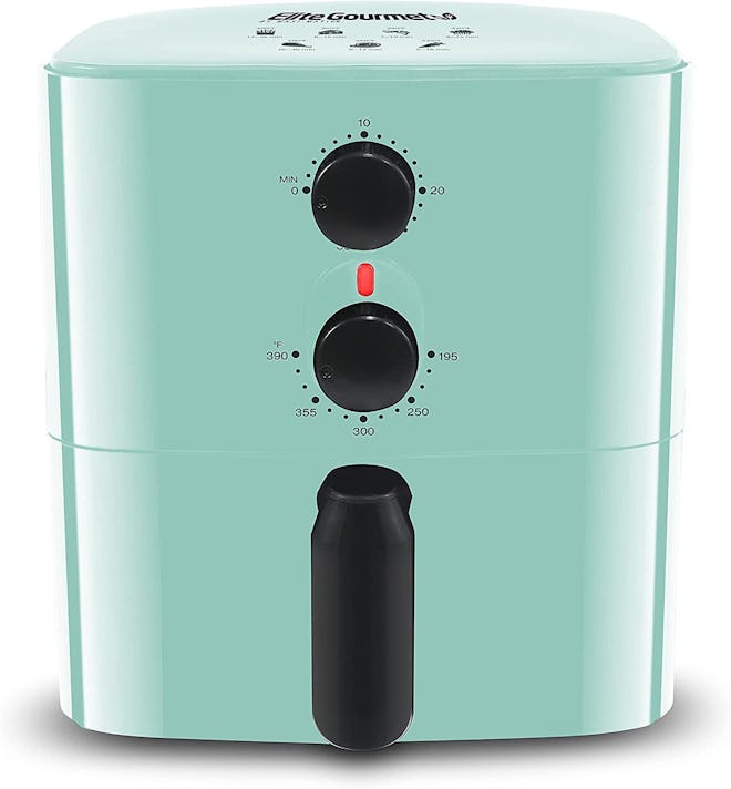 This mini air fryer for one person features a compact design and a retro feel.