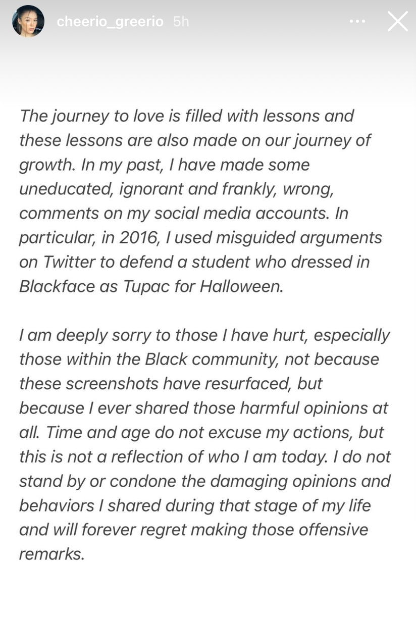 Greer Blitzer apologizes for past tweets on Instagram Stories