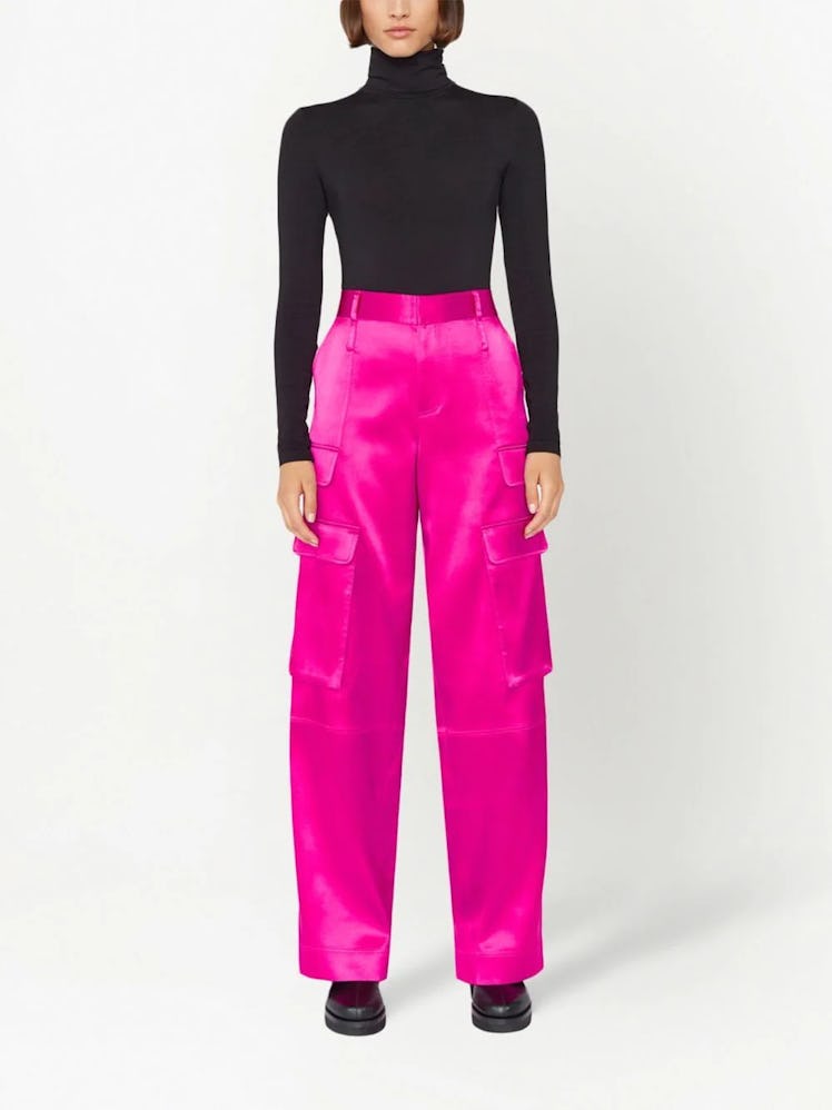 Satin Multi-Pocket Straight Trousers