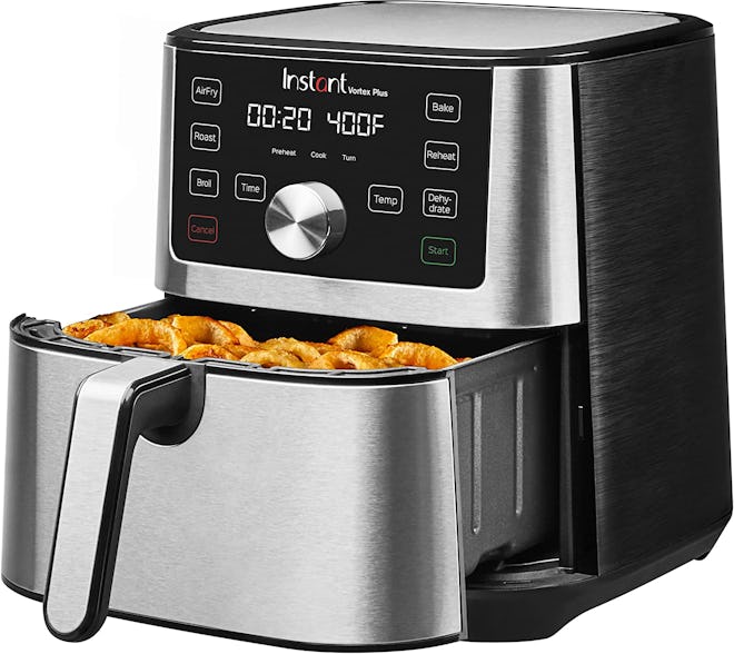 This air fryer for one person has easy to read digital controls and six cooking presets.