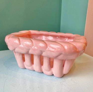 Small Vintage Pink Ceramic Basket