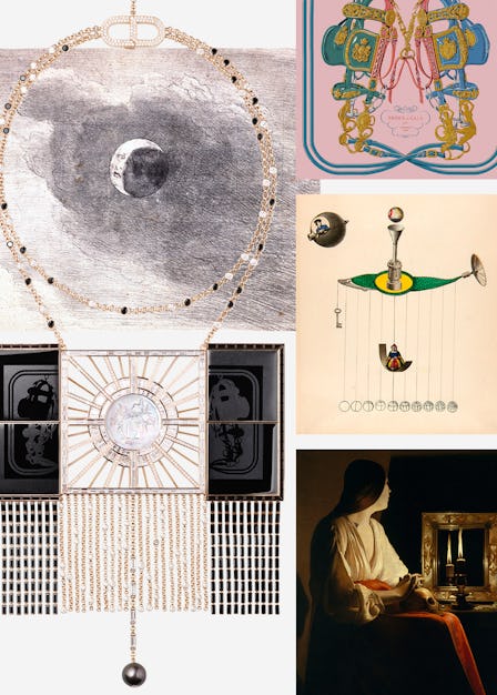 a collage of imagery that is related to the hermes lumiere necklace