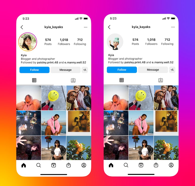 Instagram's animated avatar profile picture gives you options.