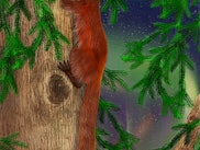 One of the new species, Ignacius dawsonae, climbing up a tree. It looks a bit like a red panda. Arti...