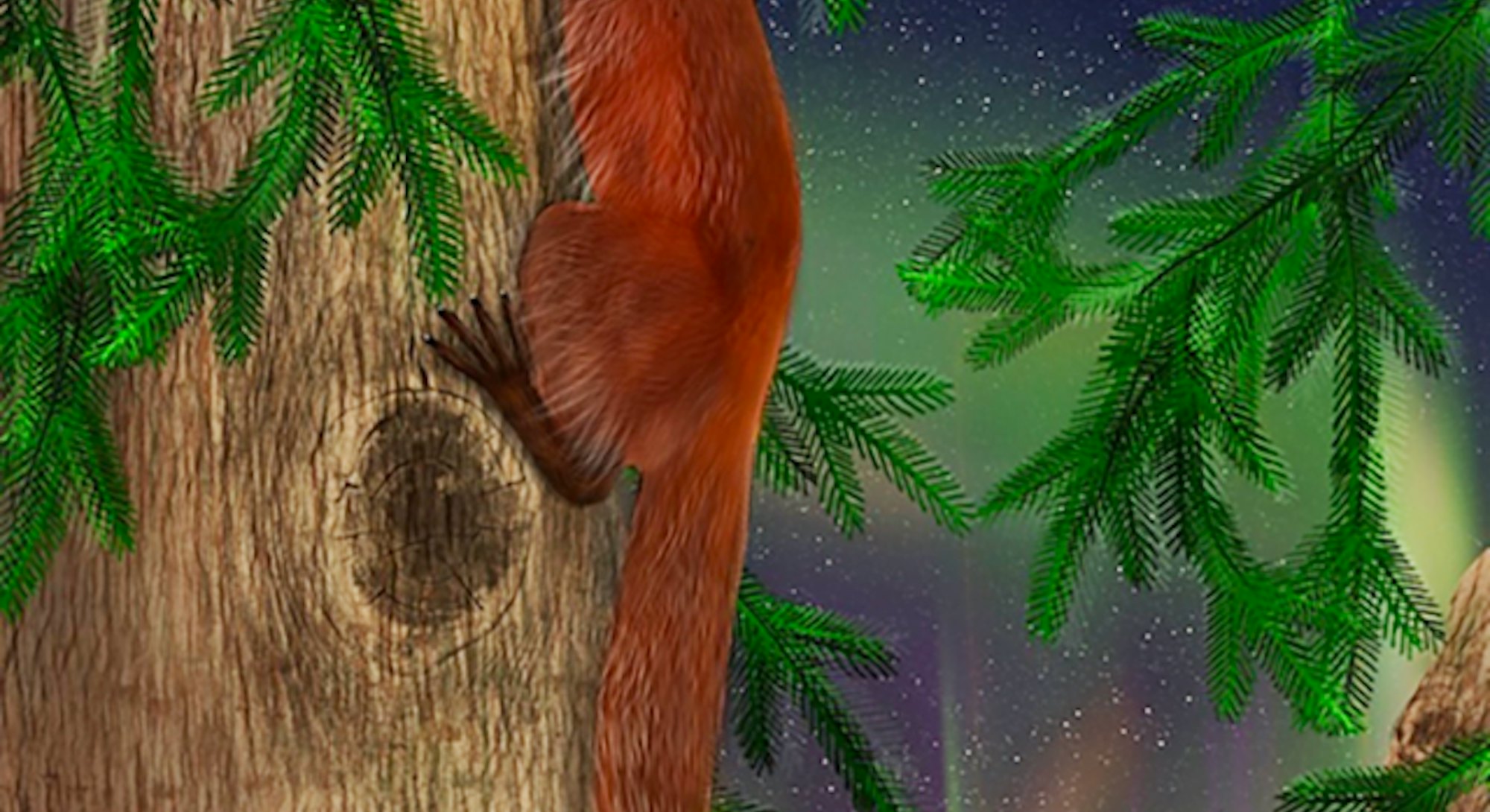 One of the new species, Ignacius dawsonae, climbing up a tree. It looks a bit like a red panda. Arti...