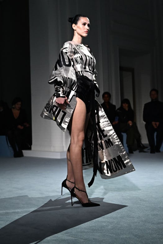 A model presents a creation for Jean-Paul Gaultier during the Haute-Couture Spring-Summer 2023 Fashi...