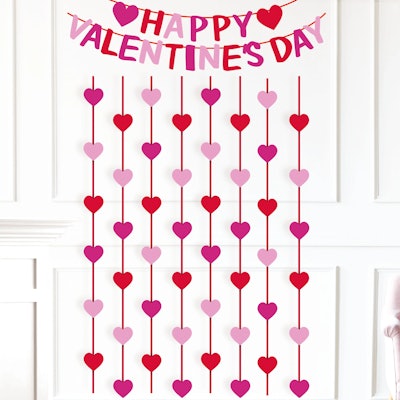 Streamers and garland for a doorway, perfect Valentine's Day decor for a kid's room