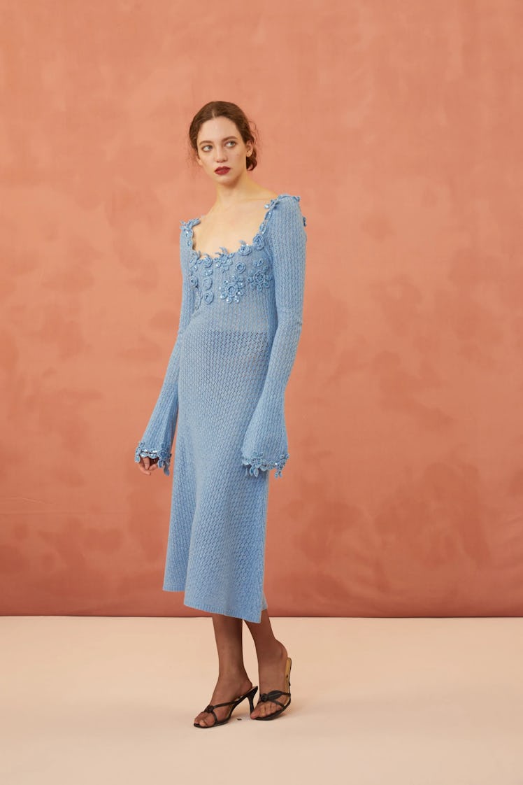 Françoise Powder Blue Long Sleeve Knitted Cocktail Dress