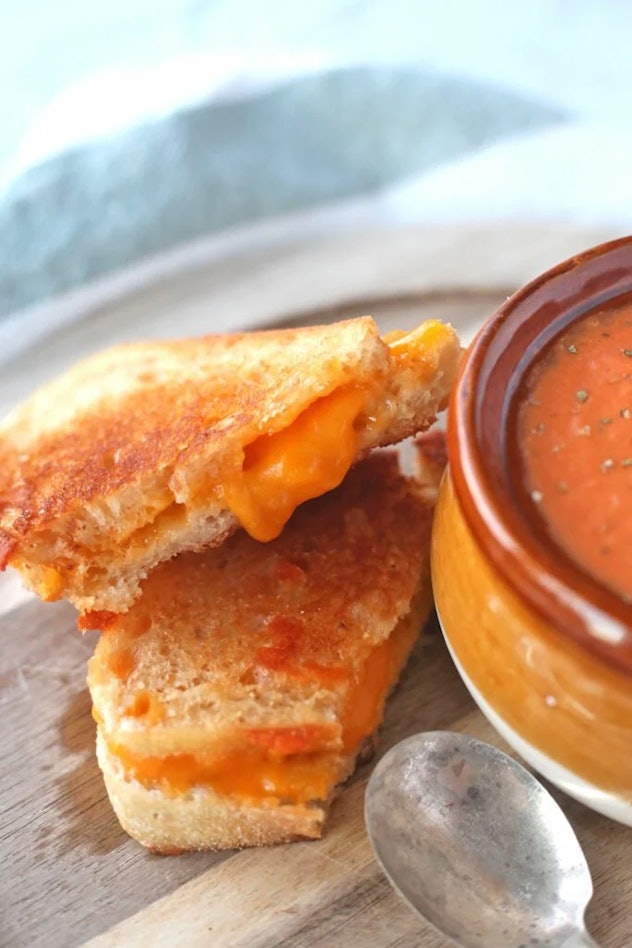 Grilled cheese and tomato soup, one of the best sick kid recipes they'll actually eat