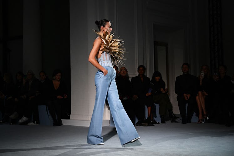 A model presents a creation for Jean-Paul Gaultier during the Haute-Couture Spring-Summer 2023 Fashi...