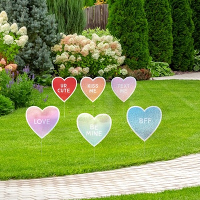 Conversation heart yard stakes, the perfect Valentine's Day decor for your yard