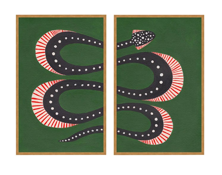 Zucchini the Snake Diptych by Willa Heart in Gold Framed Paper, Small Art Print