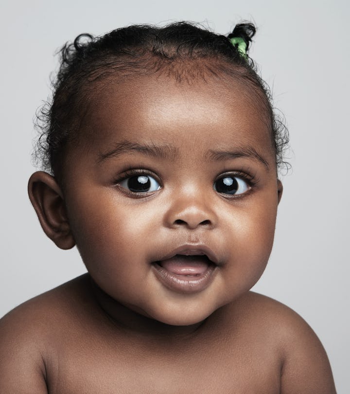 portrait of beautiful black baby girl for article on girls names that start with z