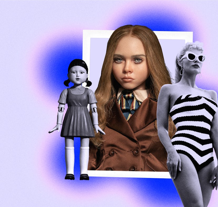 Fashion icon dolls M3GAN, Barbie, and the Young-hee doll from Squid Game