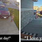 Two little girls send heartwarming messages to their dad via a home security camera. 