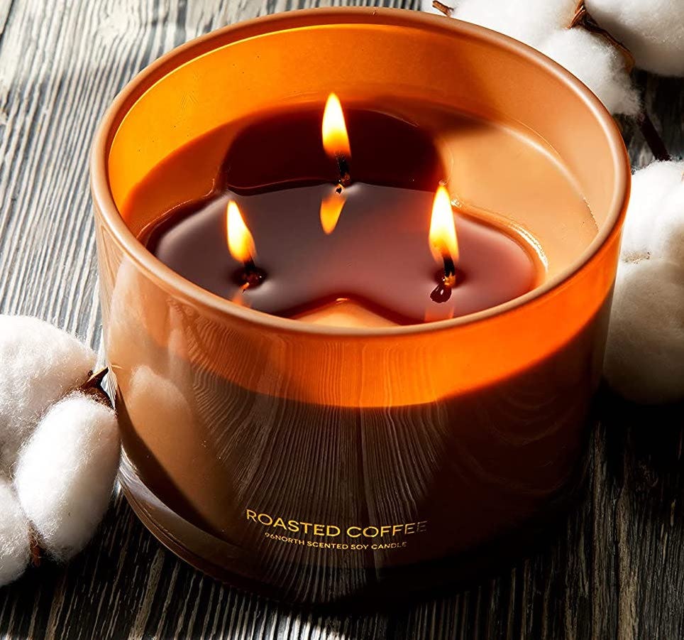 This coffee candle has notes of coconut milk and vanilla.