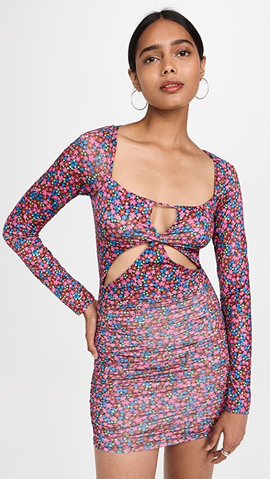 AFRM Corinne Cut-Out Side Shirred Knit Mini Dress