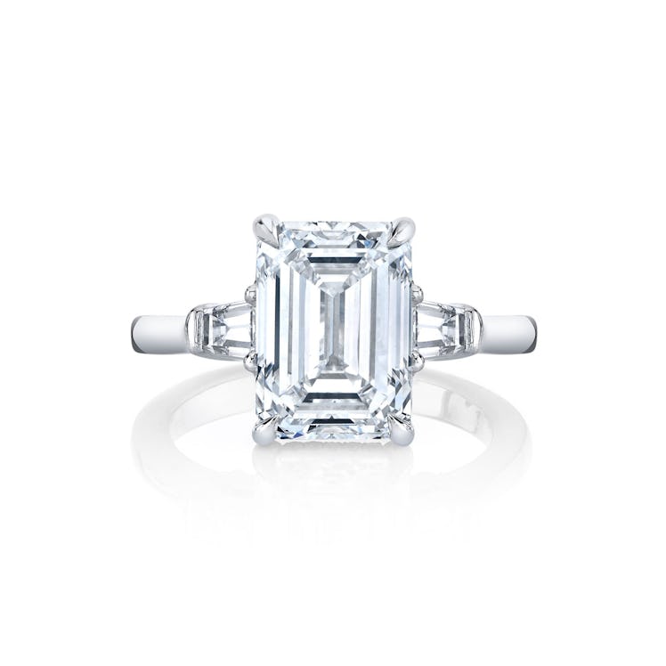 Jean Dousset lab-grown emerald-cut diamond engagement ring