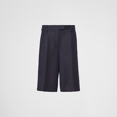 Prada navy pleated Bermuda shorts