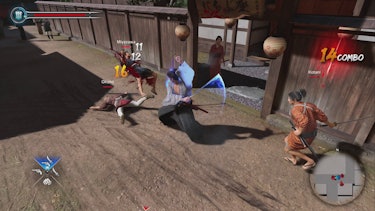 A screenshot depicting combat in Like A Dragon Ishin