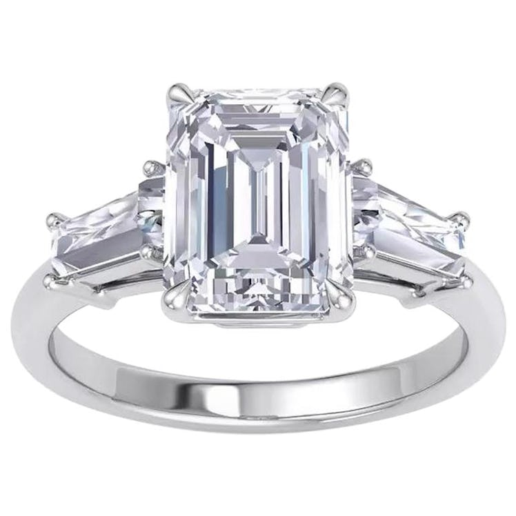 1stDibs three-stone emerald-cut diamond engagement ring
