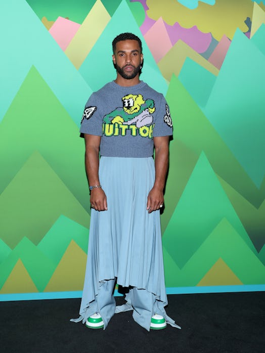 Lucien Laviscount in a Louis Vuitton skirt
