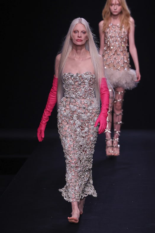 A model walks the runway during the Valentino Haute Couture Spring Summer 2023 show as part of Paris...