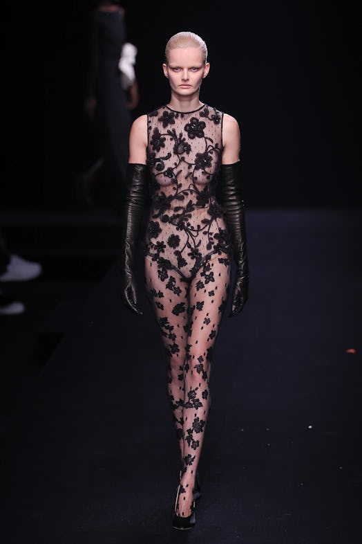 A model walks the runway during the Valentino Haute Couture Spring Summer 2023 show as part of Paris...