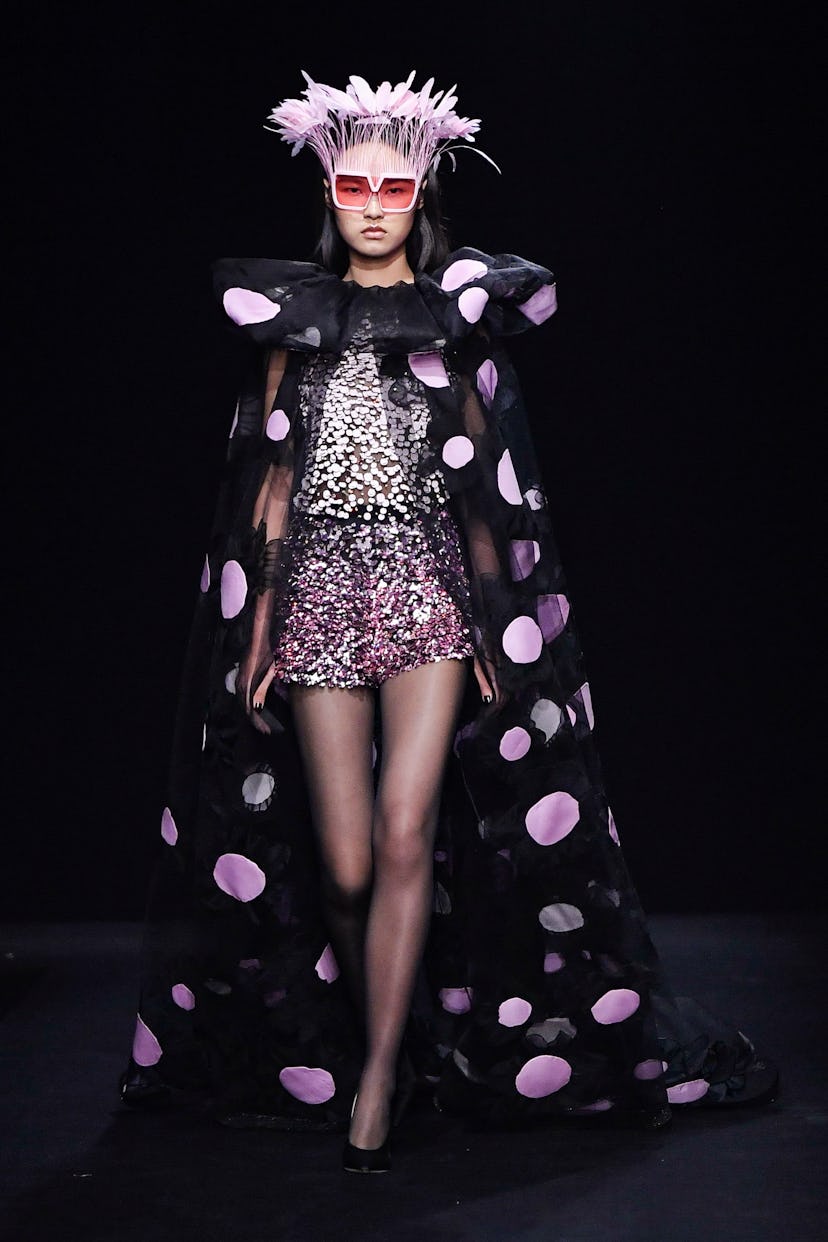 A model walks the runway during the Valentino Haute Couture Spring/Summer 2023 fashion show as part...