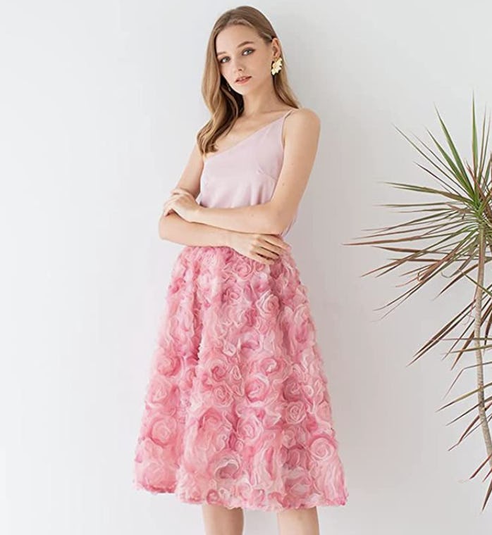 CHICWISH Double-Layered Mesh Midi Skirt