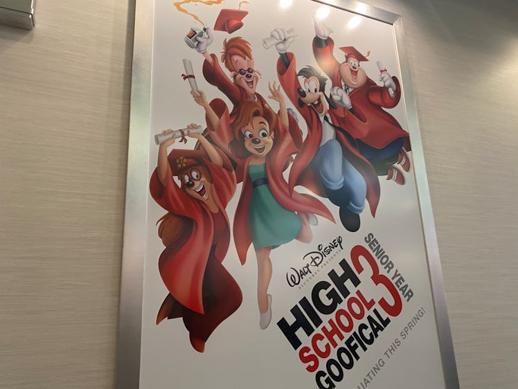 The Mickey and Minnie Runaway Railway Disneyland easter eggs include a 'High School Musical' poster....