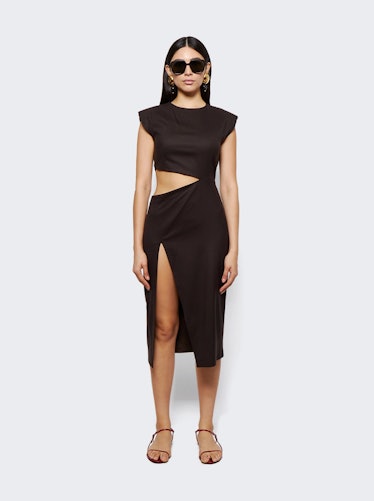 Cut-out Midi Wool Dress Dark Brown