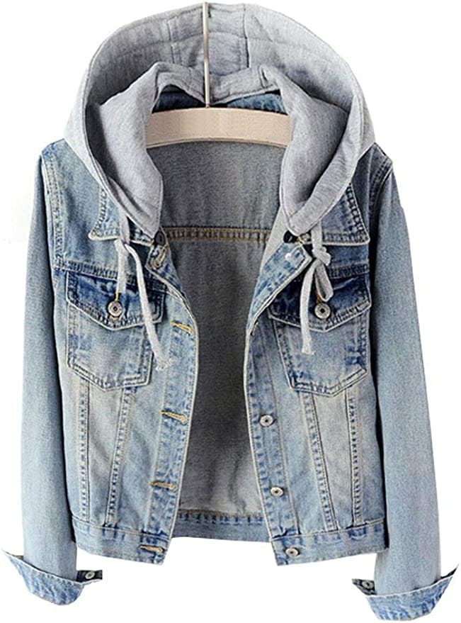 LifeShe Detachable Hoodie Denim Jacket