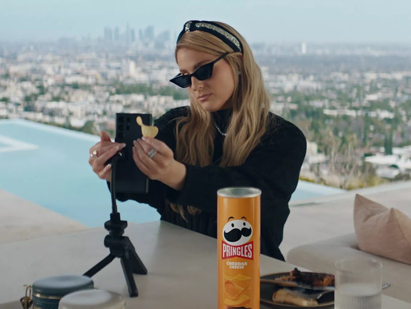 Meghan Trainor recreates her viral TikTok dance for the Pringles Super Bowl commercial. Screenshot v...