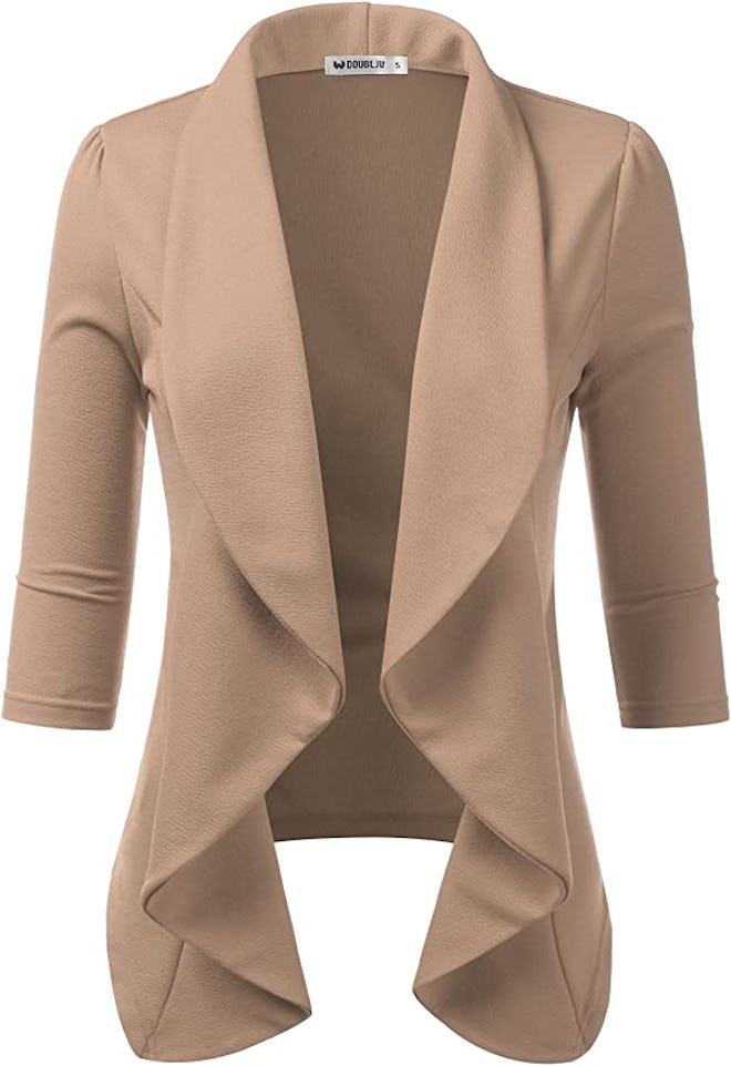 DOUBLJU 3/4 Sleeve Open Front Blazer