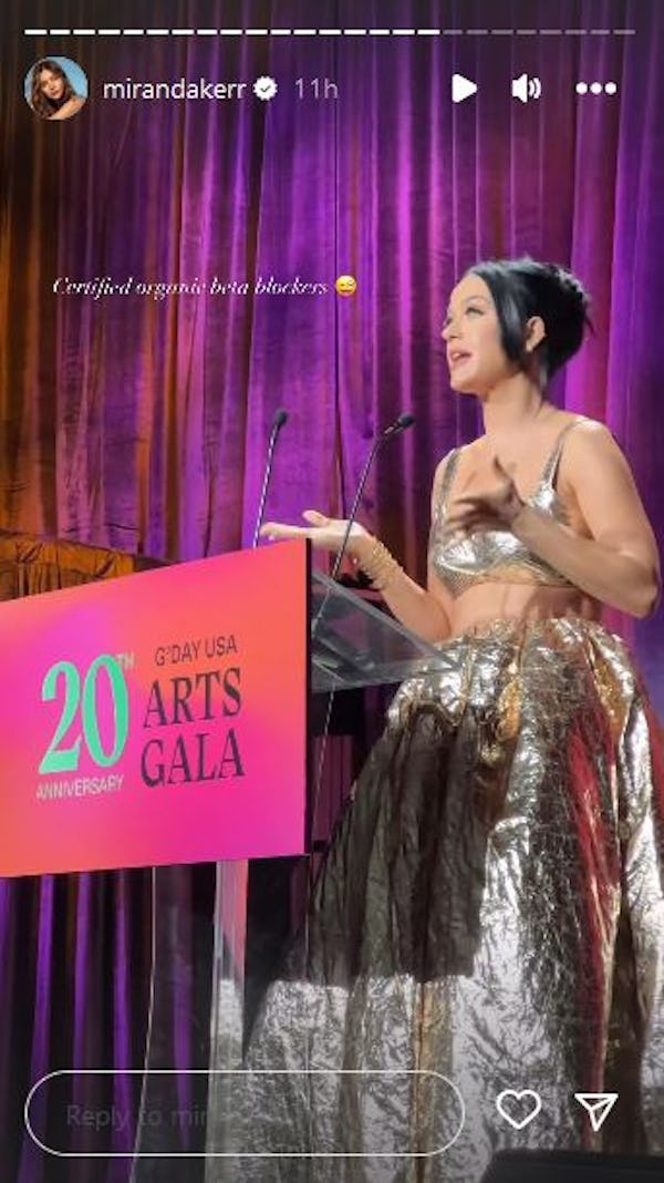 Katy Perry plugs Miranda Kerr's Kora Organics while presenting an award to her at the 2023 G'Day USA...