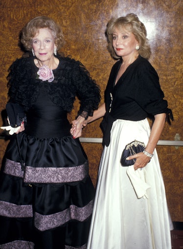 Brooke Astor and Barbara Walters during 1987 Annual New York Hospital Gala Benefit at Waldorf Astori...
