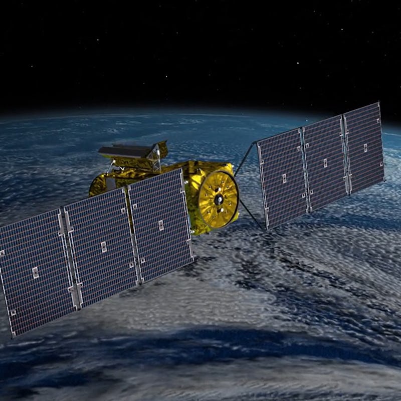 The SWOT satellite with its solar arrays extended -- rendering