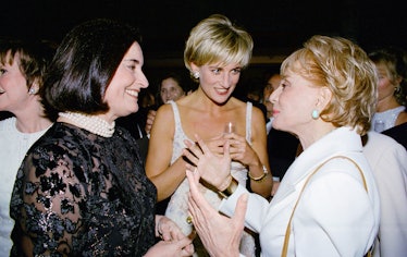 Diana, Princess of Wales, with her friend Lucia Flecha De Lima and Barbara Walters at the pre-auctio...
