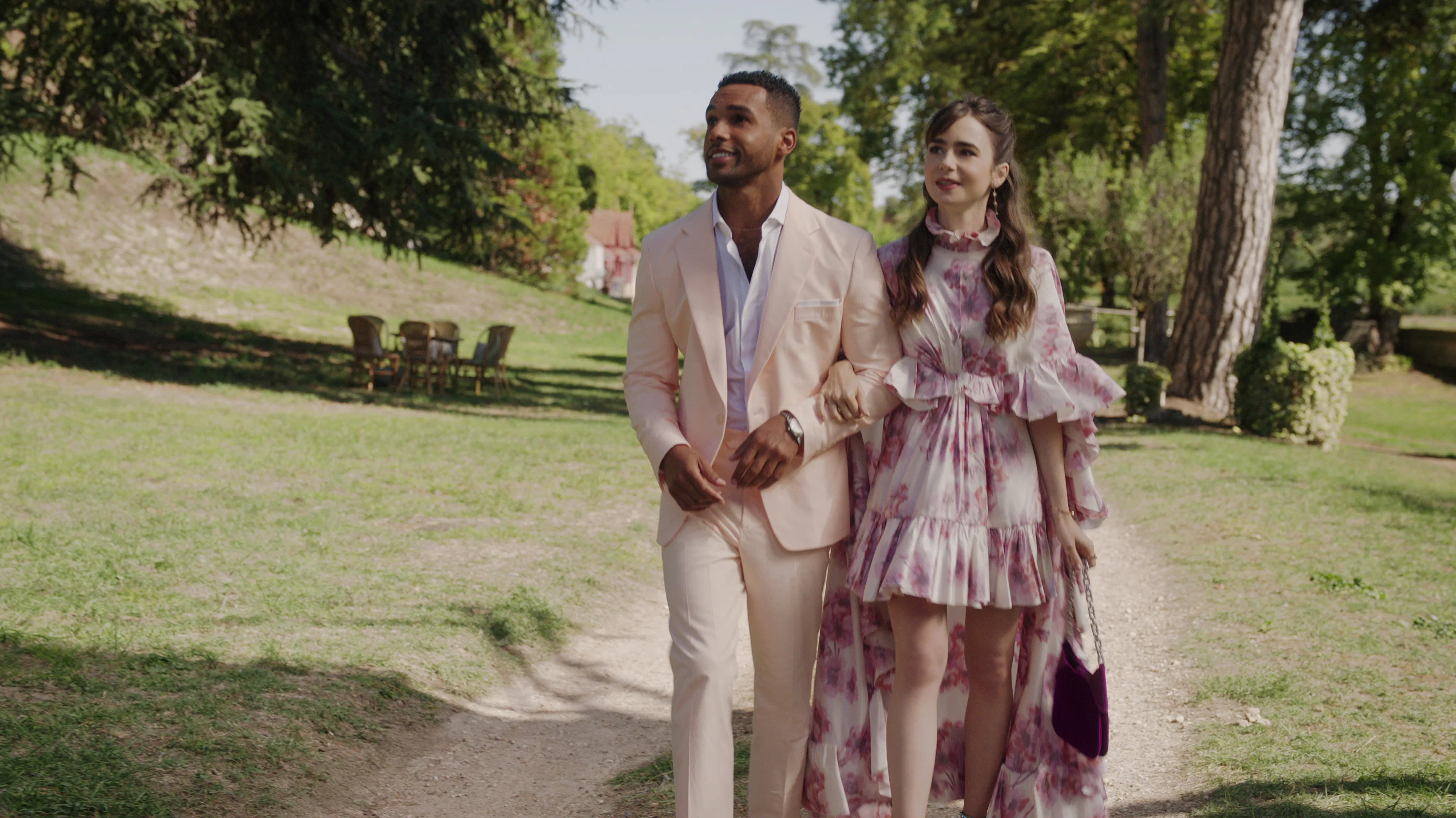 emily in paris purple dress season 3 Ashley Park Explains How Mindy Affords Her Clothes in 'Emily in Paris'