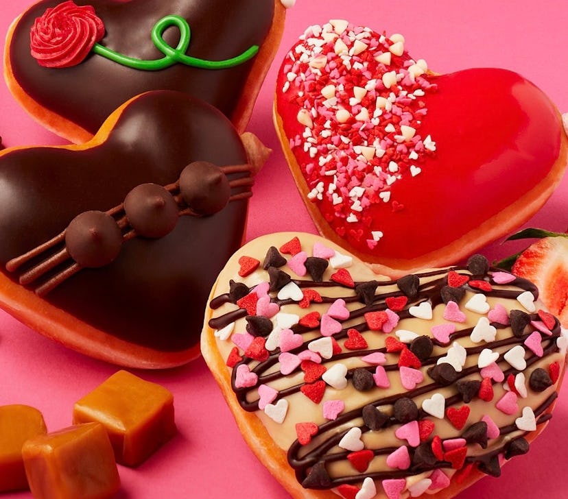 Krispy Kreme's Valentine's Day 2023 doughnuts feature Hershey's chocolate.