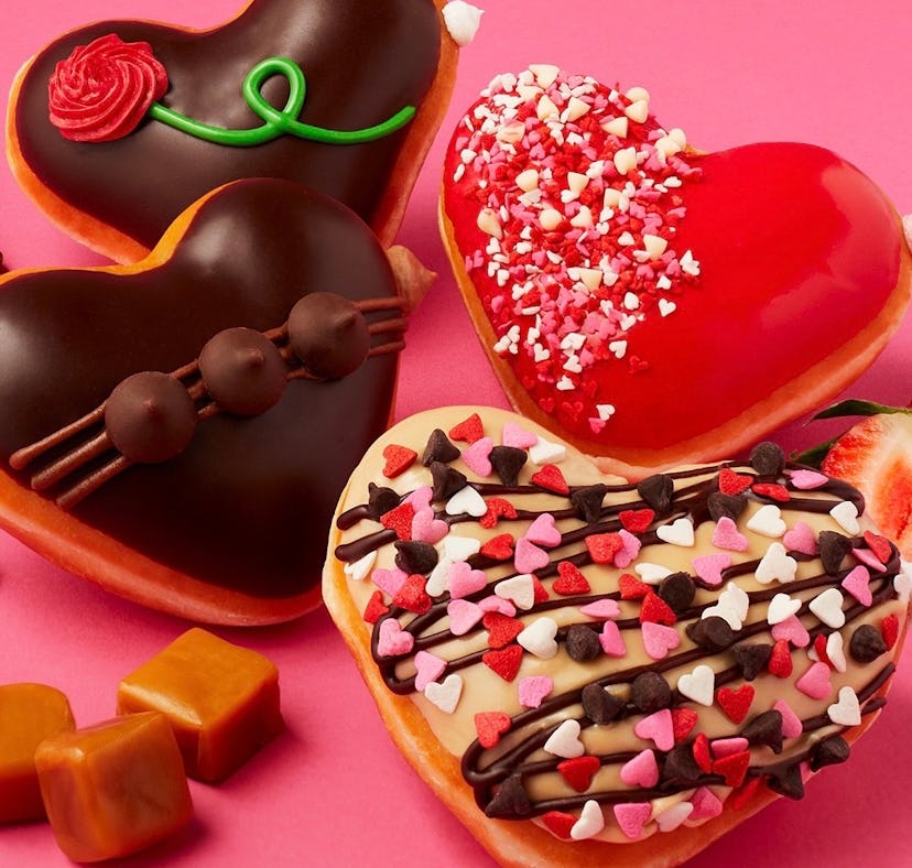 Krispy Kreme's Valentine's Day 2023 doughnuts feature Hershey's chocolate.