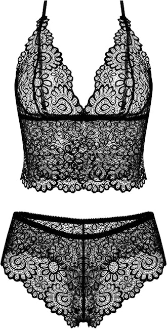 Lziizl Long Line Lace Bra and Panty Set