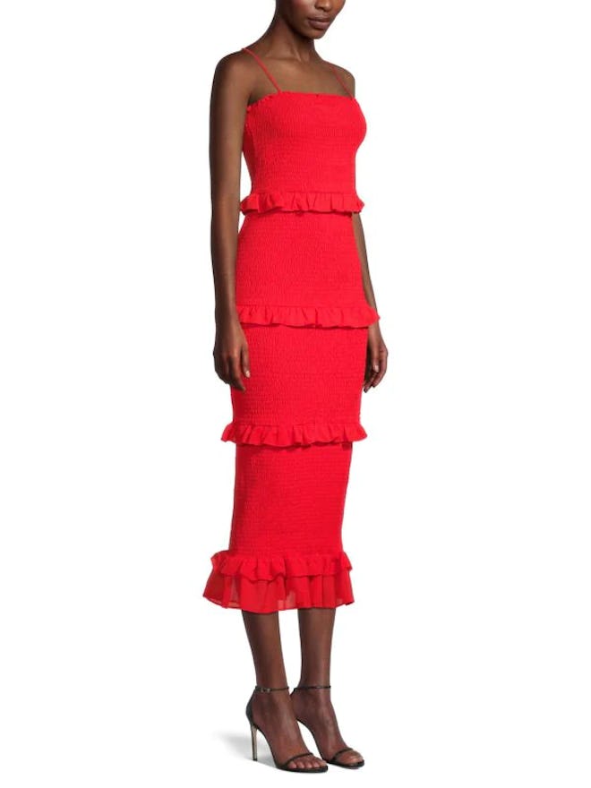 Bebe Smocked Ruffle-Tiered Bodycon Dress